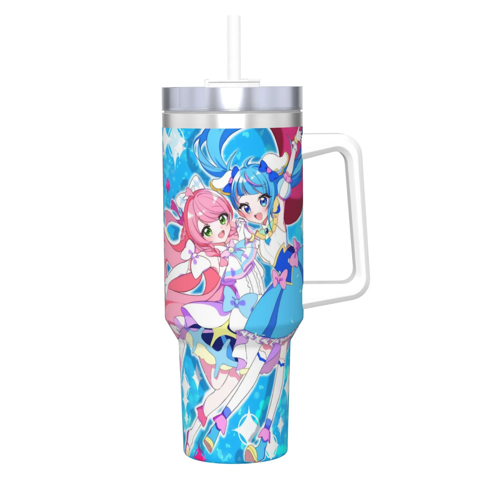 Soaring Sky Pretty Cure Tumbler With Straw  Stainless Steel Tumblers Cup Double Wall Vacuum Insulated for Cold Or Hot 40oz