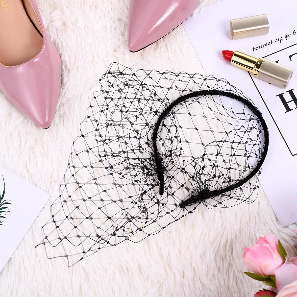 غطاء رأس شبكي أنيق عتيق للنساء والفتيات باللون الأسود خفيف الوزن ومريح للارتداء اليومي في اليوم الخاص #5