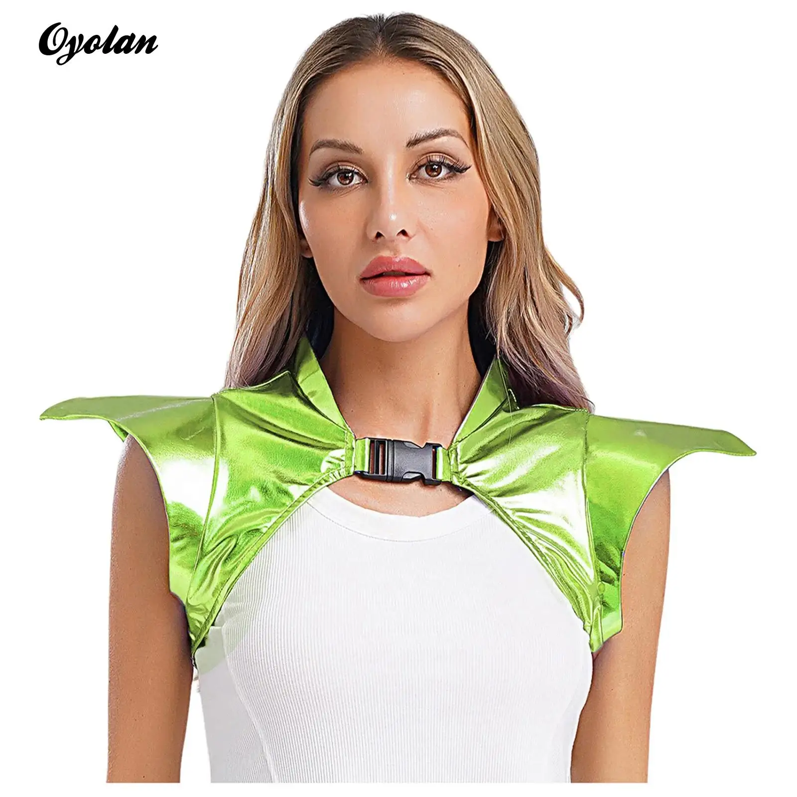 

Women Shiny Metallic Gothic Armor Shrug Performance Costume Steampunk Shoulder Epaulet Collared Pauldron Armour Halloween Outfit