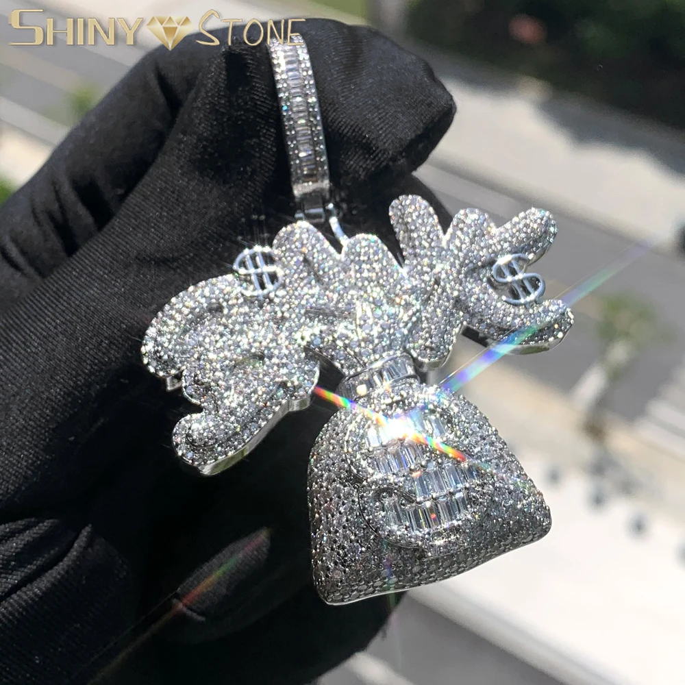 

Iced Out Dollar Money Bag Pendants Full Paved Bling 5A Cubic Zirconia Cz Necklaces for Men's Women HIP HOP Rapper Jewelry