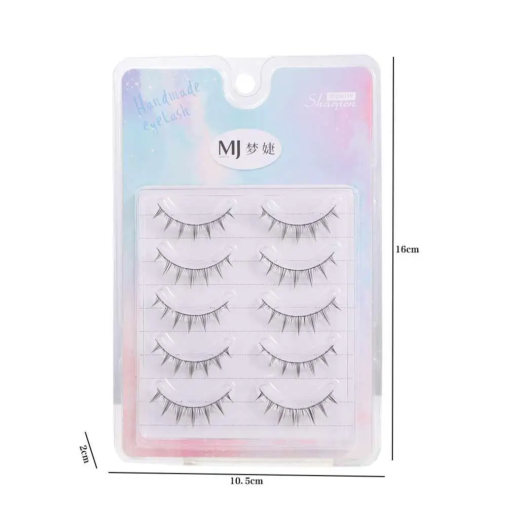 Faux Cils Doux et Portables, Résistant à la Transpiration, Outil Cosmétique Naturel, Réutilisable, Tige Transparente, Bande Dessinée, Maquillage, 5 Paires