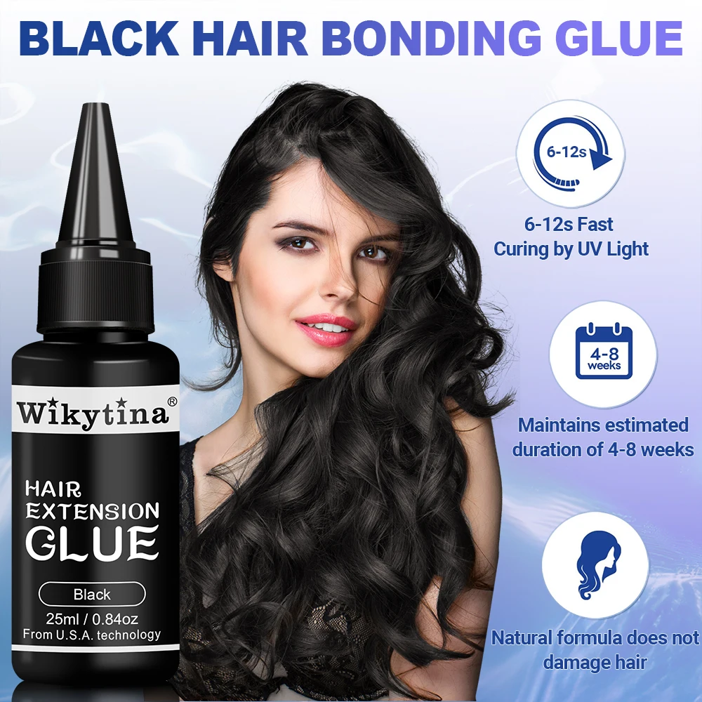 Set Lem Ekstensi Rambut Sinar UV Kit Tahan Air Transparan untuk Alat Rambut Wig Penghilang Lem Pengikat Rambut Hitam Bening Tak Terlihat