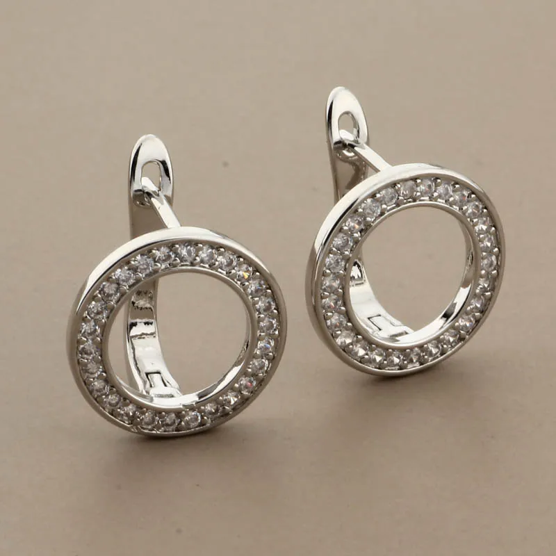Vintage Female White Crystal Drop Earrings 585 Rose Gold Color Dangle Earrings Trendy Hollow Round Wedding Earrings For Women