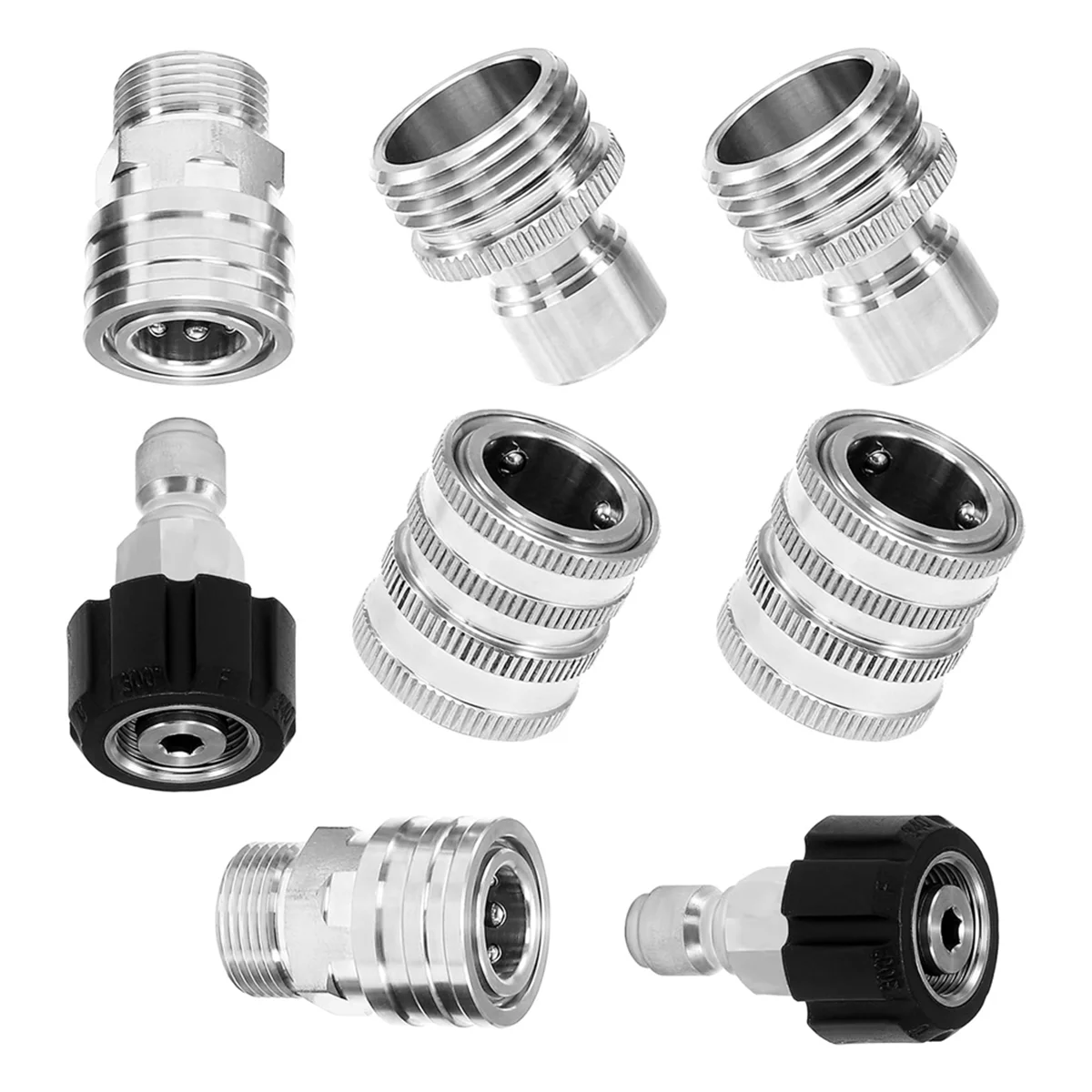 8pcs Pressure Washer Adapter Kit, Stainless Steel Quick Connect Set, M22 14mm to 3/8 Inch Quick Disconnect Kit