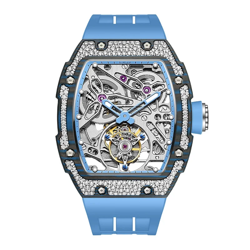 Haofa Automatic Tourbillon Watch Luxury Carbon Fiber Diamond Case Skeleton Mechanical Watch Sapphire Waterproof Luminous 1901-3