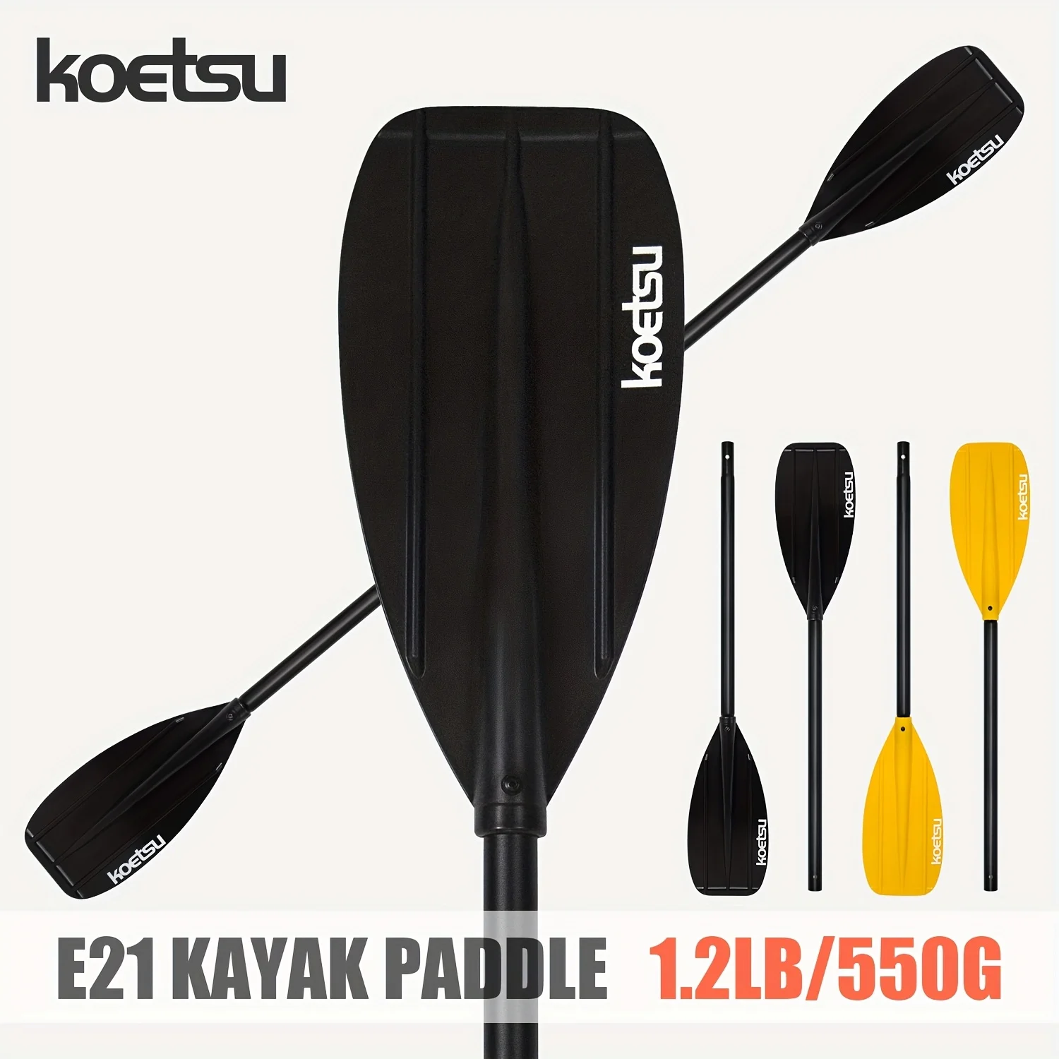 

KOETSU E21 Lightweight Kayak Paddle 2-Piece Aluminum Shaft Curved Blade Strong Catch for Beginners 1.55m Height