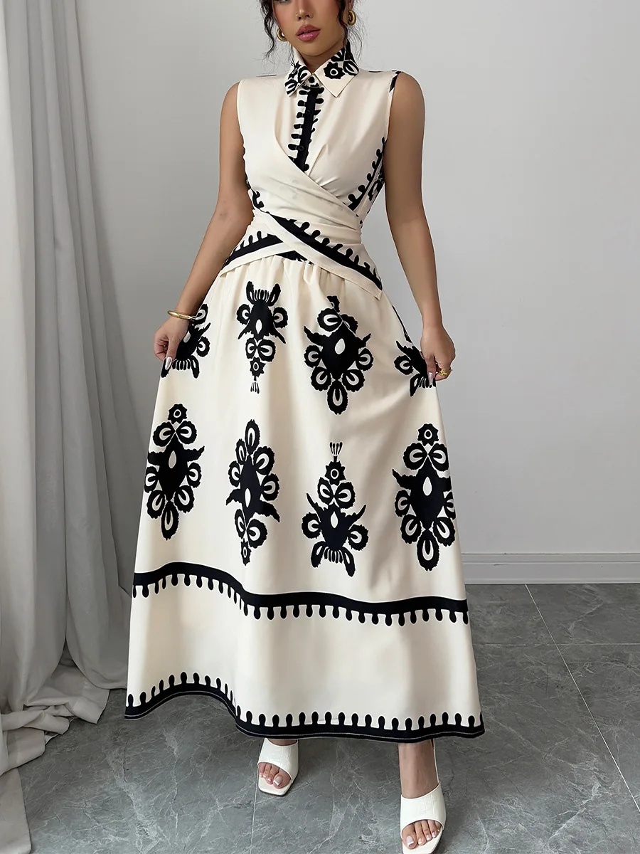 

Women's 2025 New Holiday Style Sleeveless Shirt with Belted Top And Halter Half-length Skirt Two-piece Set