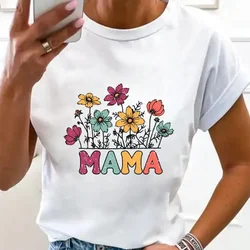 Plus Size kobiety kwiat Mama Mama 90s Trend modne ciuchy Print T Shirt odzież letnia Top prosty graficzne koszulki z krótkim rękawem