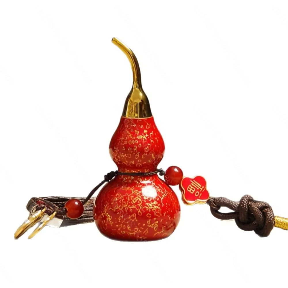 Lacquer Craft Gourd Pendant Red Gold Cloud Pattern Ornament Tassel Charm for Phone Bag Key Vehicle Decoration