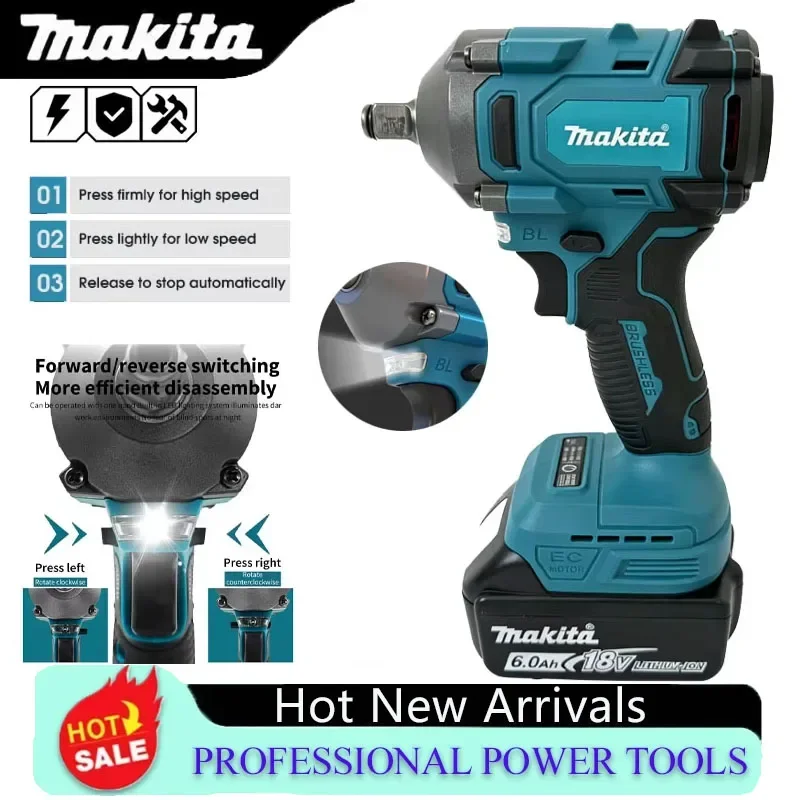 Makita 850N.M High Torque Brushless Electric Impact Wrench Cordless Rechargeable Screwdrivers Tool