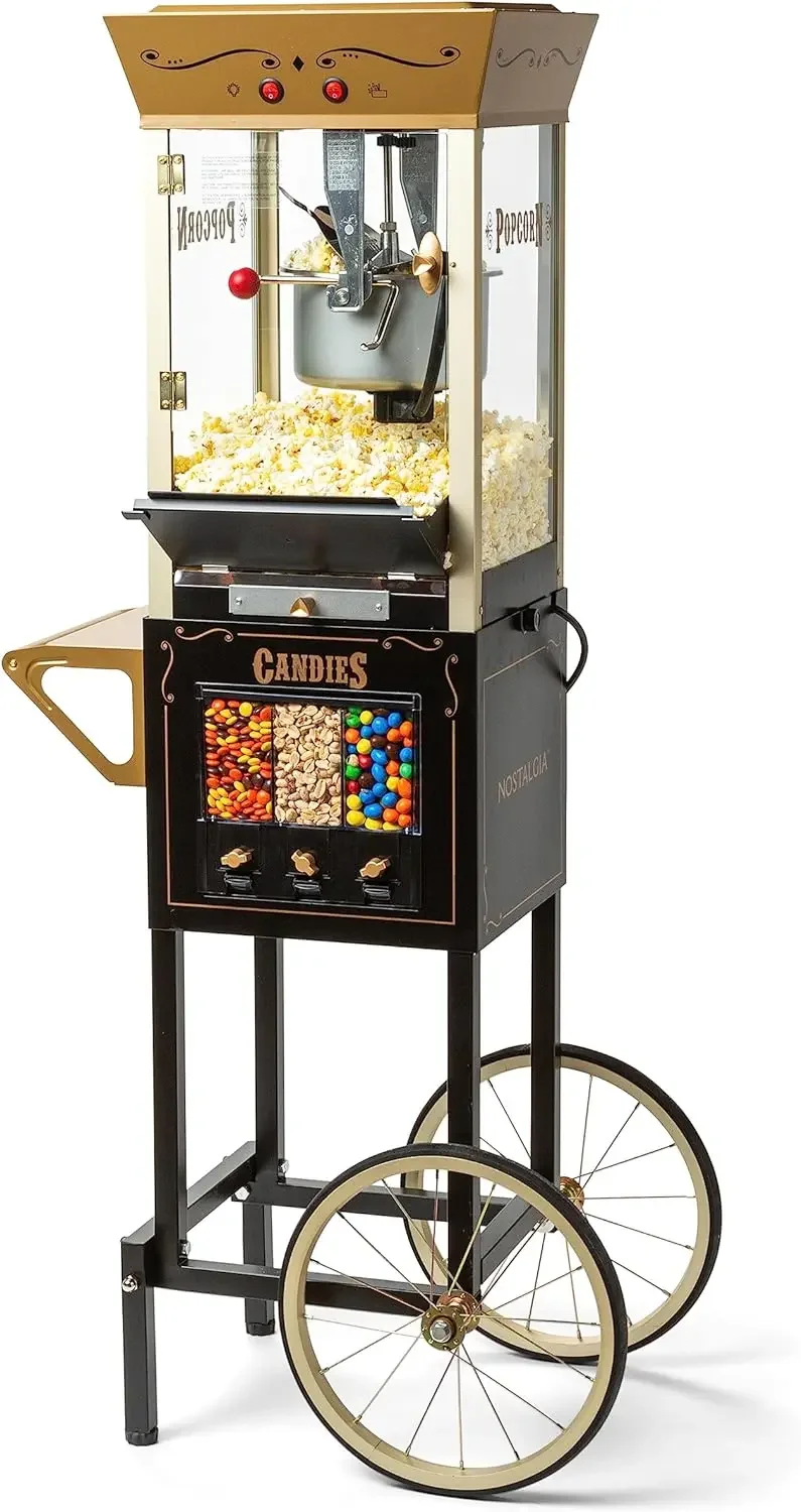 Nostalgia Maker Machine - Professional Cart With 8 Oz Kettle Makes Up to 32 Cups with Candy & Kernel Dispenser