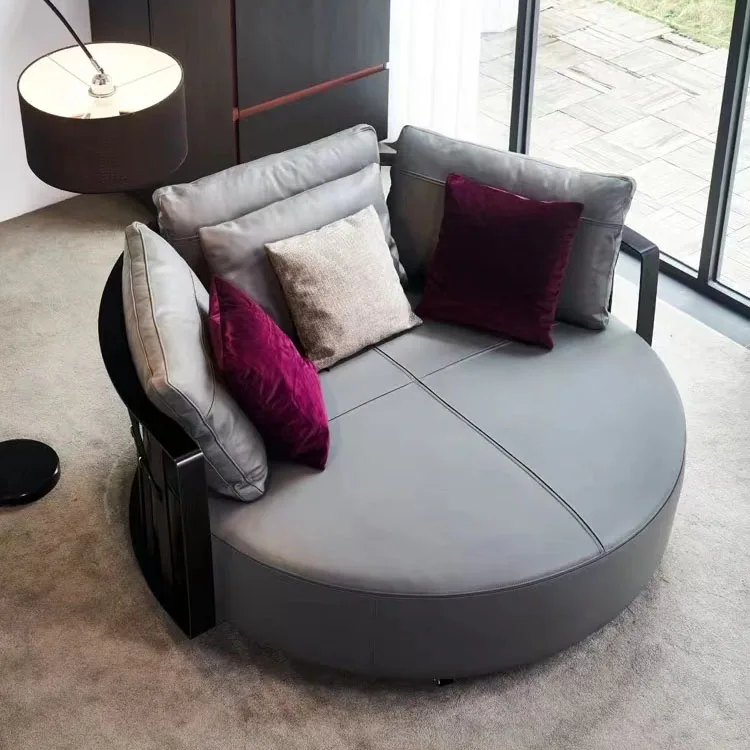 Italian minimalist leather fabric sofa Galeries Lafayette single round recliner