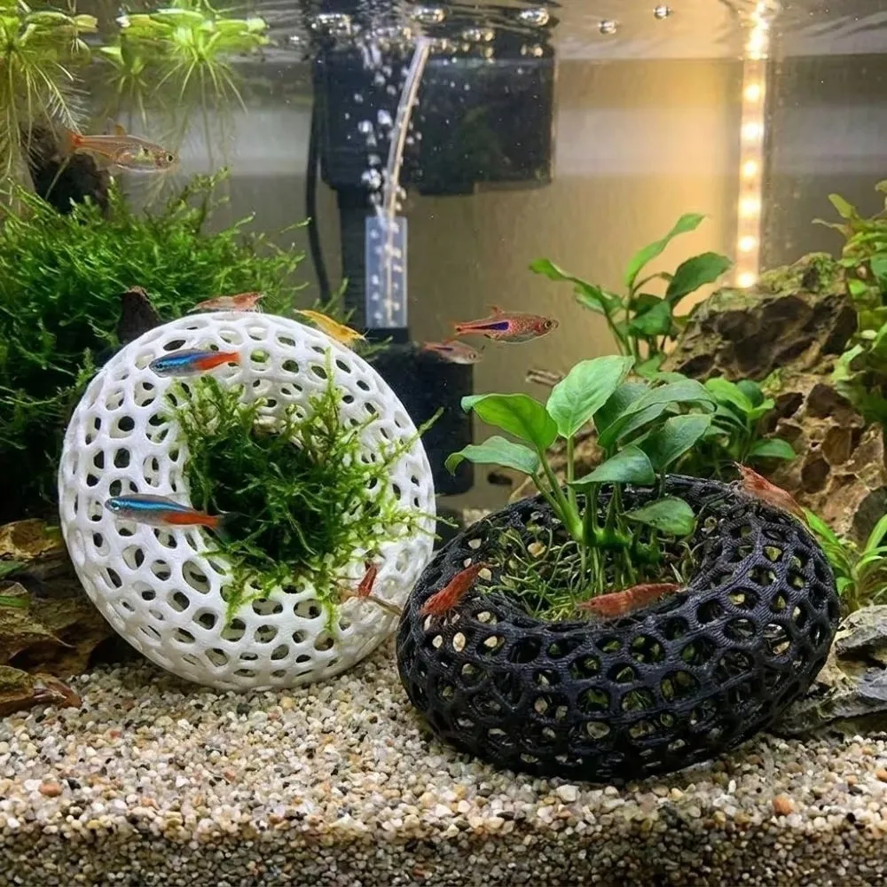 3D Printed Fish Shrimp Hiding Cave Porous Structure Plant Anchoring Aquarium Fish Shelter Hollow Round 3D Prin Fish Tank Cave