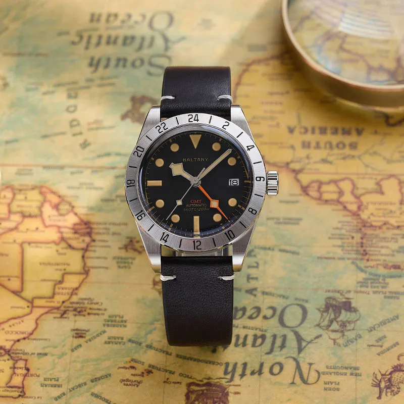 Baltany GMT ساعات المعصم الرياضية 39 ملم سوبر مضيئة الياقوت كريستال نحى سوار الفولاذ المقاوم للصدأ التلقائي الميكانيكية Watc