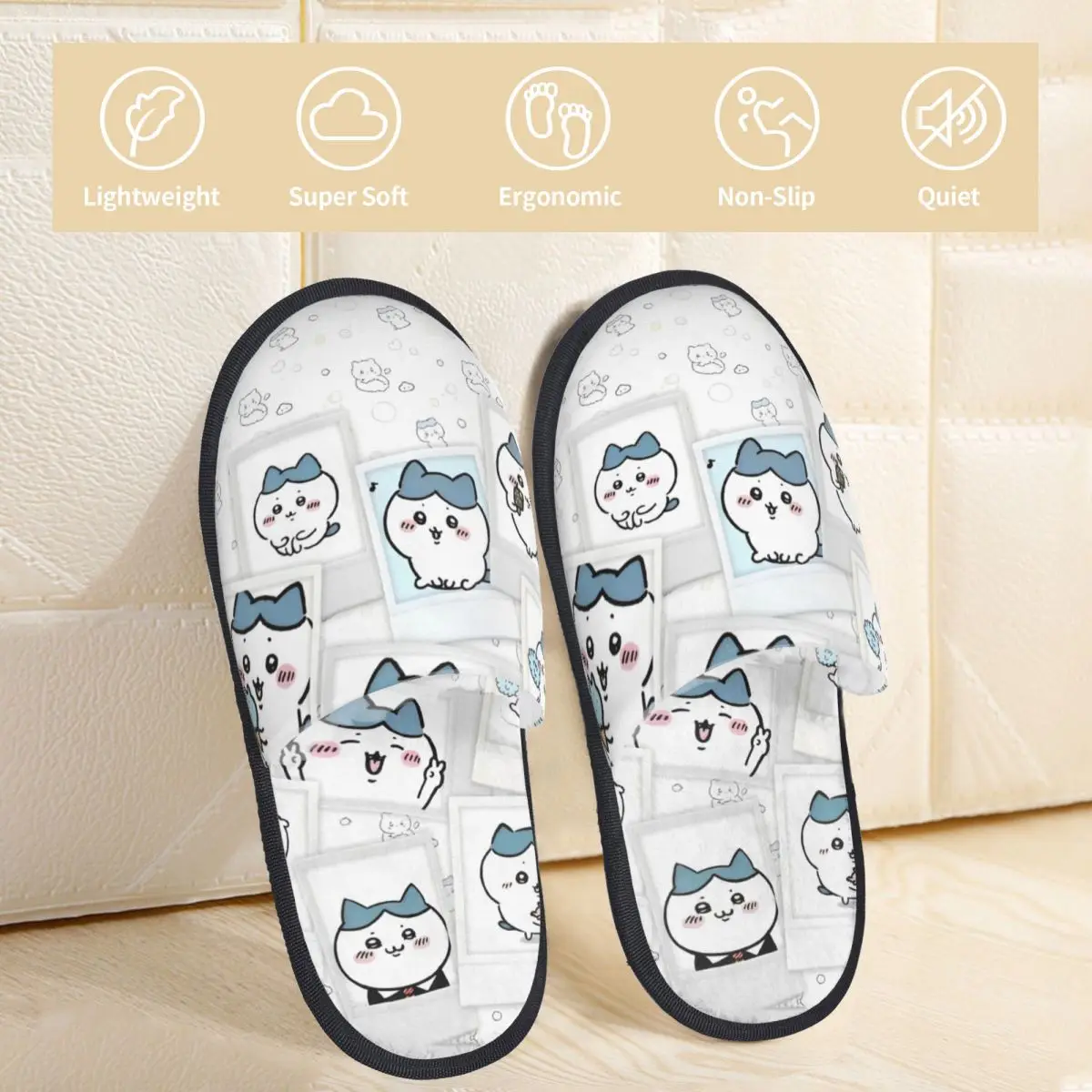 Winter Slippers Chiikawa Cartoon Accessories Household Fur Slippers Slides Bedroom Cozy Non-skid Slides