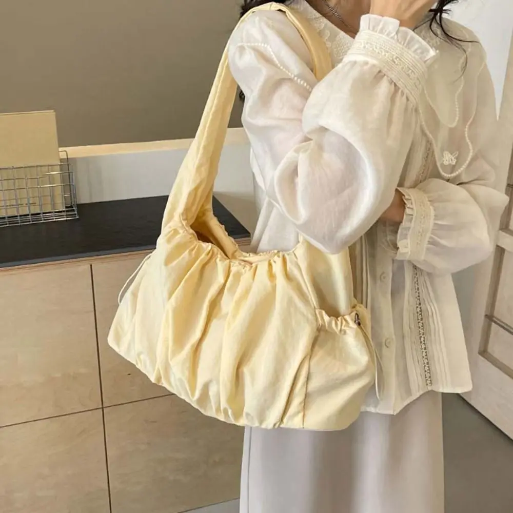 

Сумка для пельменей, холщовая сумка на плечо на шнурке, плиссированная сумка через плечо в корейском стиле с облаком, большая вместительная повседневная женская сумка для подмышек