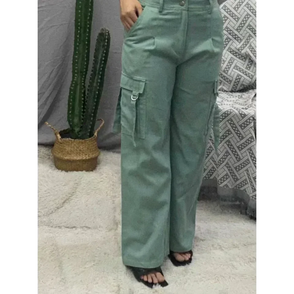 Retro Multi Pocket Cargo Pants Women's  American Style Work street Trendsetter, Casual Straight Pants, Autumn, Winter