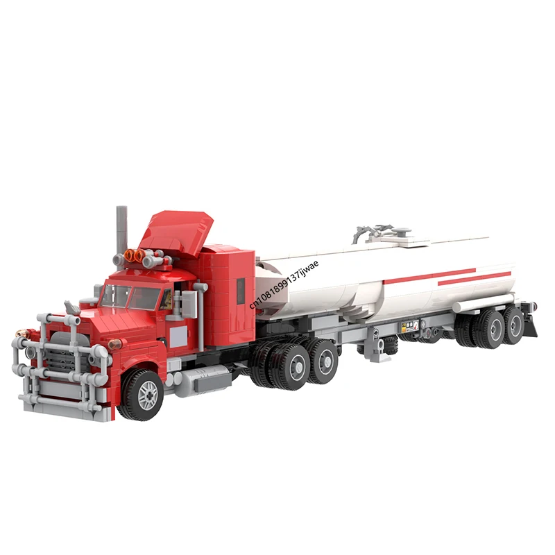 NEW MOC 974PCS Mack R Red Truck and Tanker Trailer model DIY creative ideas child Toy birthday Gift technology Building blocks