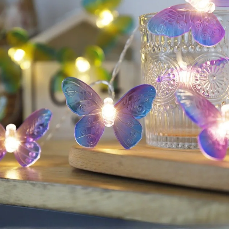 다채로운 투명 나비 장식 크리스마스 조명 웨딩 홈 데코 배터리 박스 스타일 LED 나비 라이트 스트링