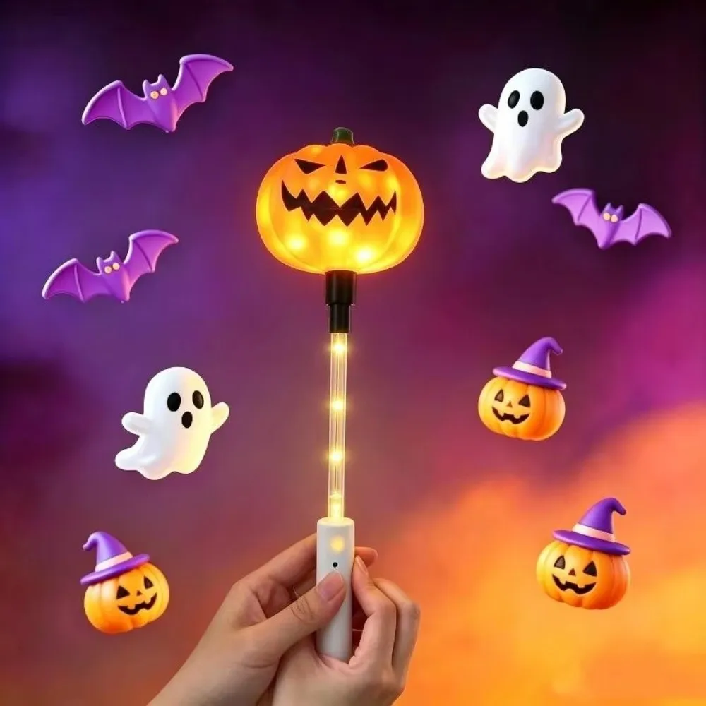 Pumpkin LED Glow Wands Flashing Lights Cartoon Designs Light Up Wand Portable Light 3 Lighting Modes Glow Stick Costume