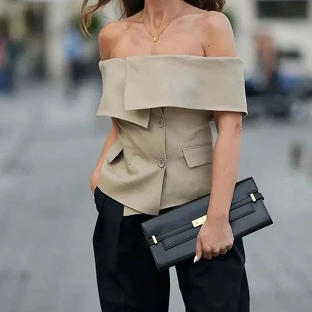 

High-end top suit 2025 summer new style one-shoulder off-shoulder slim fit small suit-GZXX954