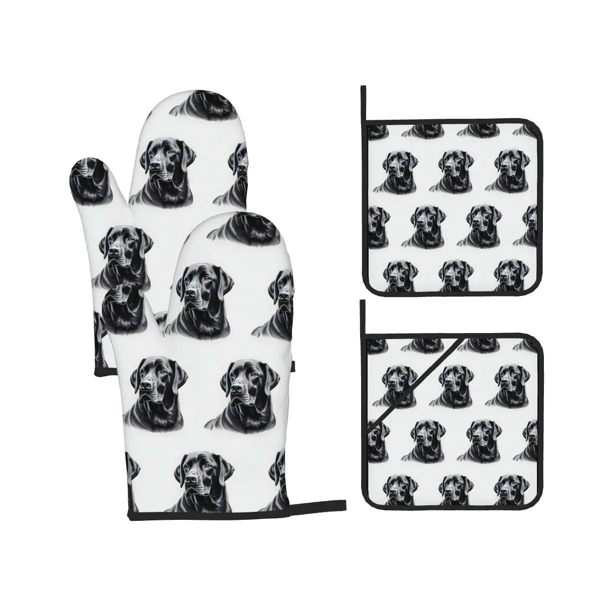 Black Labrador Retriever Oven Mitts and Pot Holder Sets of 4 for Baking Kitchen Cooking BBQ Resistant Non-Slip Gloves