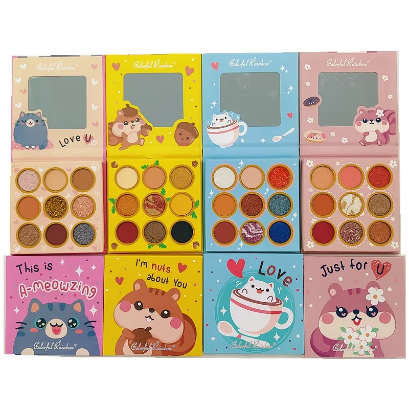 

Cartoon Pattern 9 Colors Eye Shadow Plate Glitter Matte Flash Powder Sequin Makeup Palette Stage Makeup Eyeshadow Palette