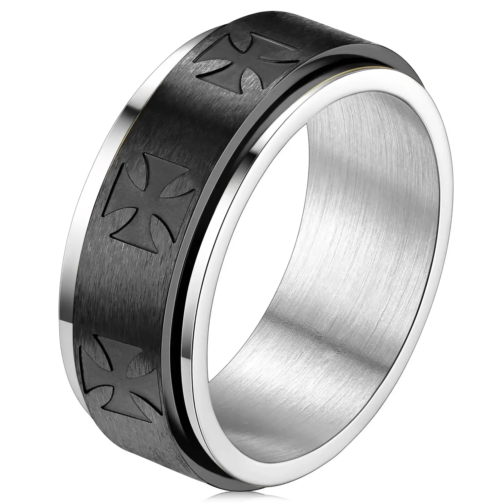 ChainsPro Stainless Steel 7.7mm Wide Spinner Rings for Man Fidget Size 7-12 Anxiety Release Jewelry Mix Color Tones