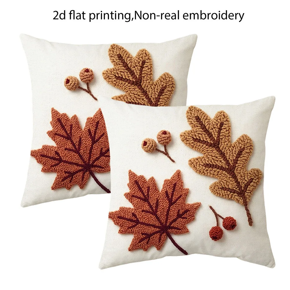 2pcs Fall Harvest Throw Pillow Covers Rustic Maple Oak Leaf Botanical Cushion Cases for Outdoor Patio Garden Porch