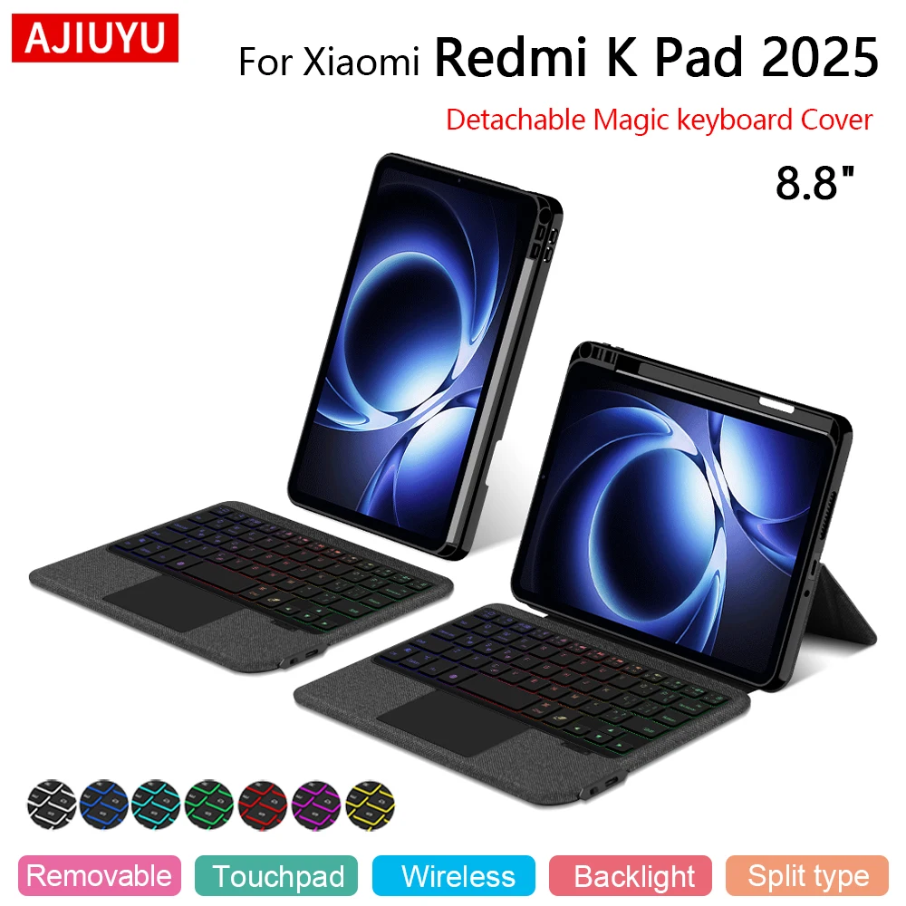 

AJIUYU Magic Keyboard For Xiaomi Redmi K Pad 2025 KPad 8.8" Smart Cover Case Magnetic Separate Backlit Trackpad Keyboard Case