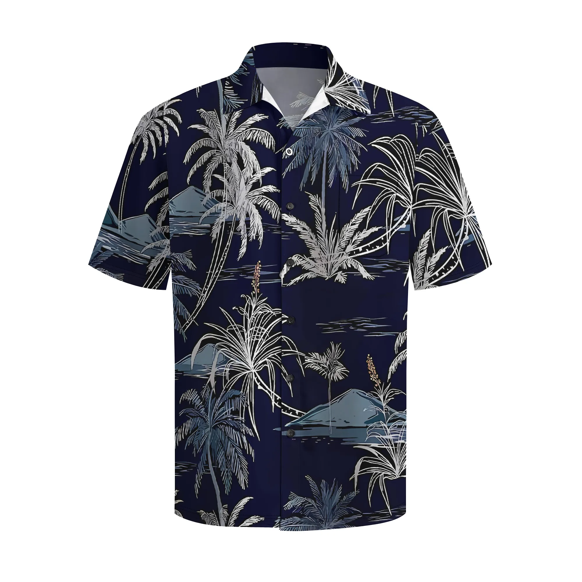 YEAE Navy Palm Tree Print Shirt for Men Summer Casual Short Sleeve Top