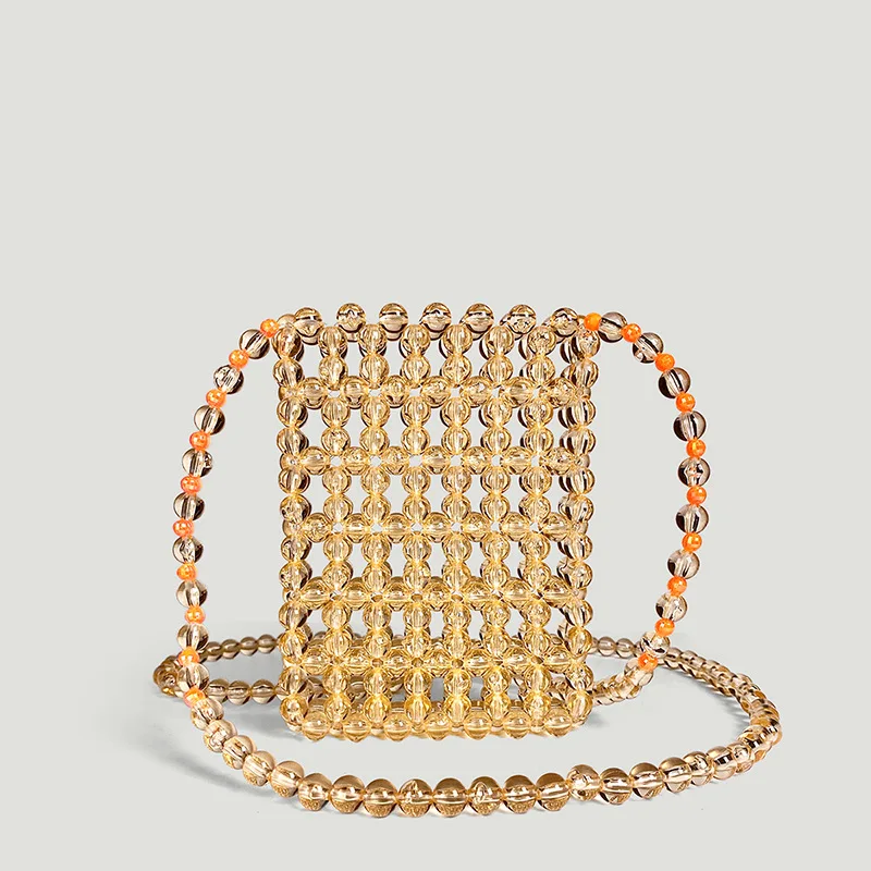 ミニ手作りアクリルビーズ織りバッグ,シングルショルダー,小さなカードバッグ,透明クリスタル,電話バッグ,カスタマイズ,新品