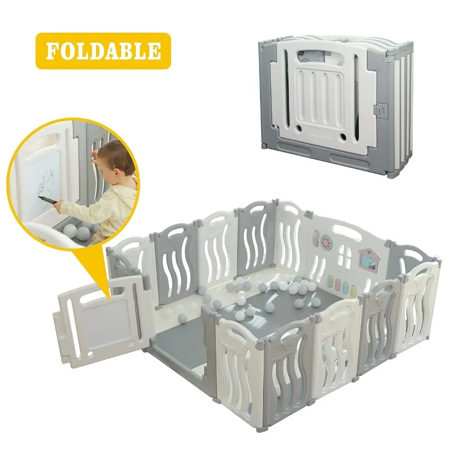 Box per bambini Centro attività Sicurezza Gioca Cortile Casa Interno Esterno Nuova penna 14 pannelli Bianco oceano