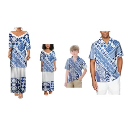 4Pcs Clothing Family Clothes Girls Polynesian Matching Set Puletasi Dresses & Shirt Tribal Sets New Parent-Child Outfit