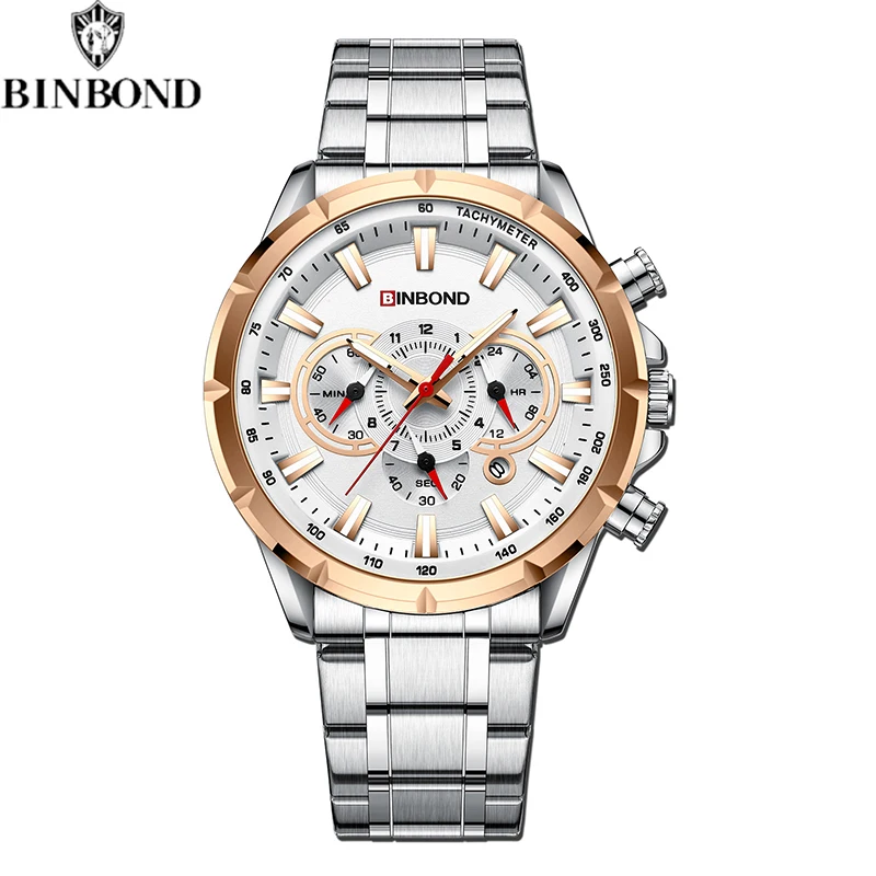 

BINBOND Luxury Business Casual Quartz Men Watches Waterproof Luminous Sports Outdoor Multi Functional Stainless Steel Men Watch