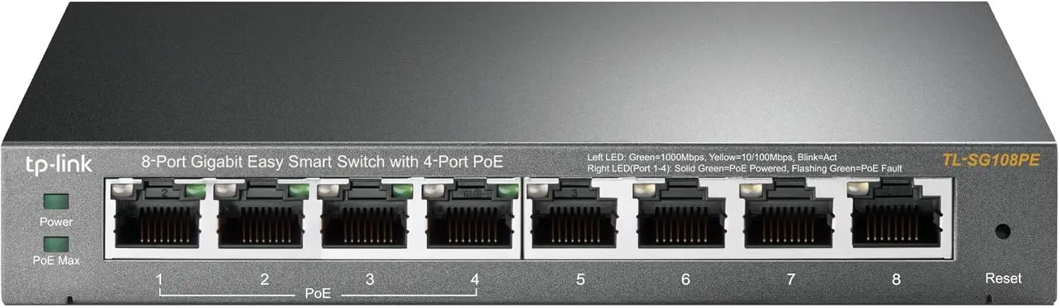 

8 Port Gigabit PoE Switch | 4 PoE+ Ports 64W | Easy Smart Managed | Plug & Play Metal Fanless | QoS VLAN IGMP