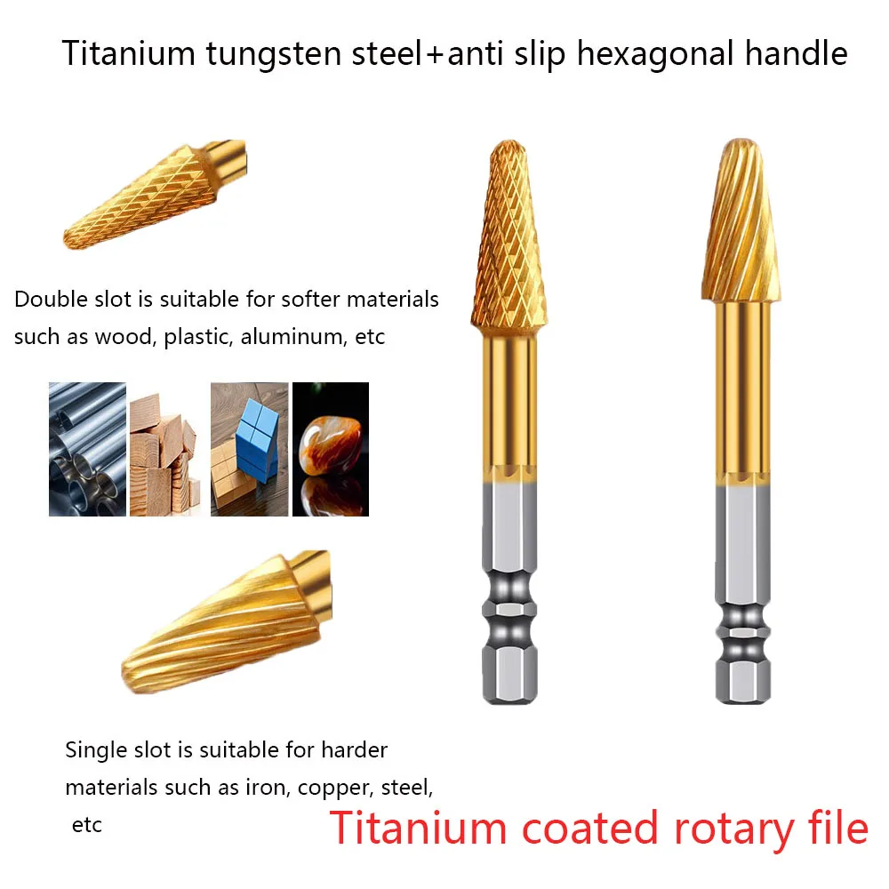 

Titanium tungsten steel hexagonal handle rotary file milling cutter drill bit electric screw alloy polishing head stainless stee