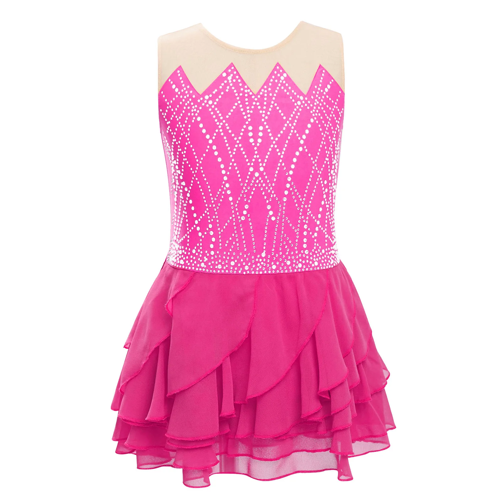 Children Ballet Ice Skating Costume Rhinestone Rhythmic Gymnastics Dancewear Girls Mesh Figure Skating Dress Dance Leotards