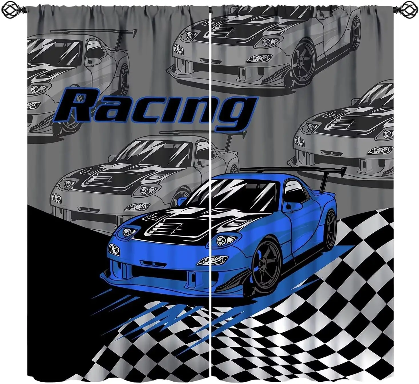 Cool Car Racing Theme Curtain Polyester Fabric Wall Decor Man Cave Garage Poster Print Sports Cars Display Curtain Panels