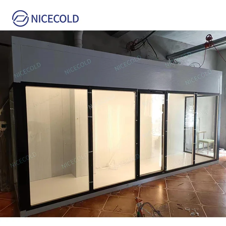 Custom Multifunction 4 Glass Door Walk In Cooler Cold Room For Flowers Display Cooler