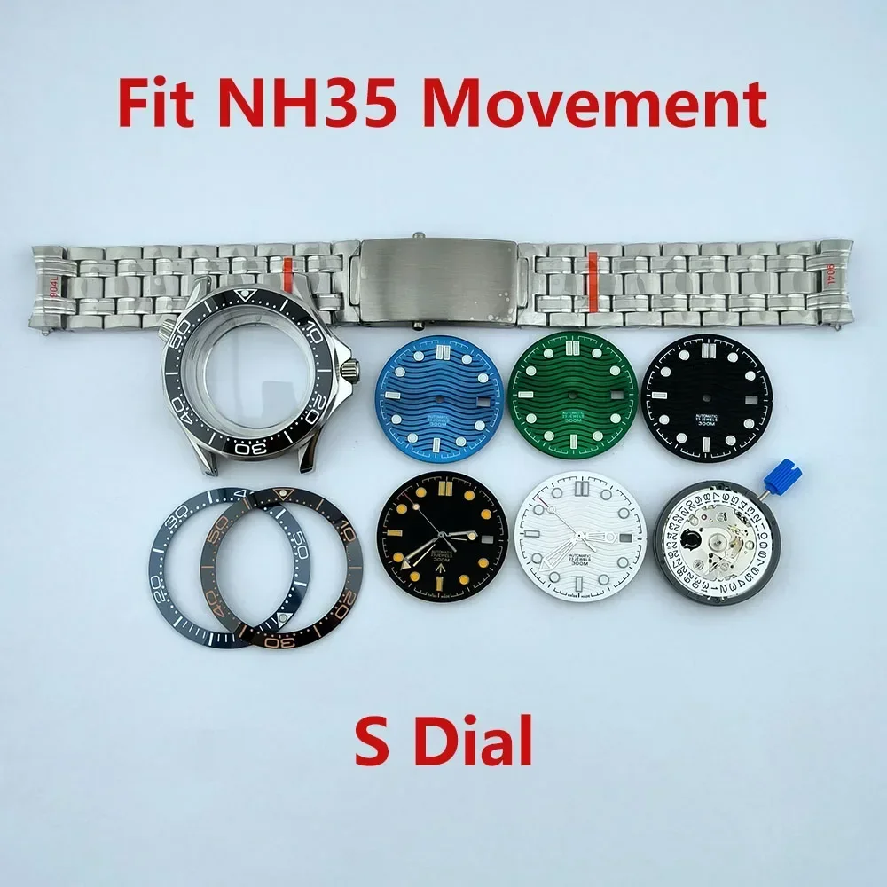 NH35 Cassa quadrante lancette in acciaio inossidabile da uomo parti di orologi impermeabili per Seamaster 300 NH35/NH36 movimento automatico MOD sostituzioni