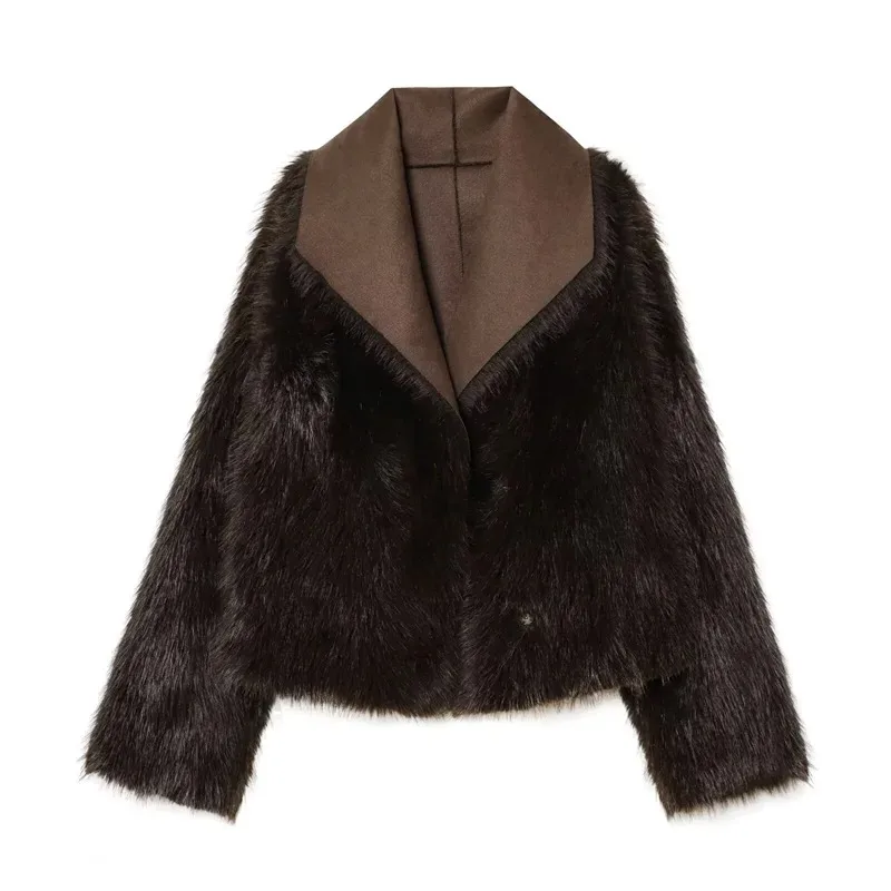 Minimalist Style Guobioziy Womens Jacket 2026 Autumn Winter New Arrival Brown Long Sleeve Double Sided Warm Elegant High EndCoat