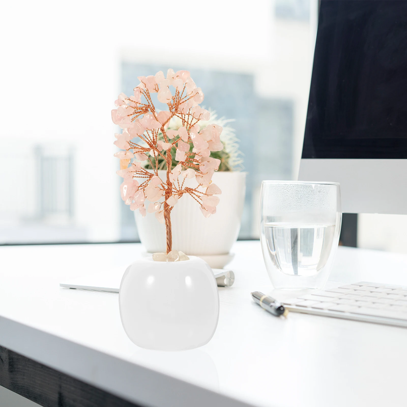 

Pink Crystal Tree Decor Desktop Ornament Home Office Adornment Potted Crystal Craft Tabletop Decoration Gift Bonsai Living