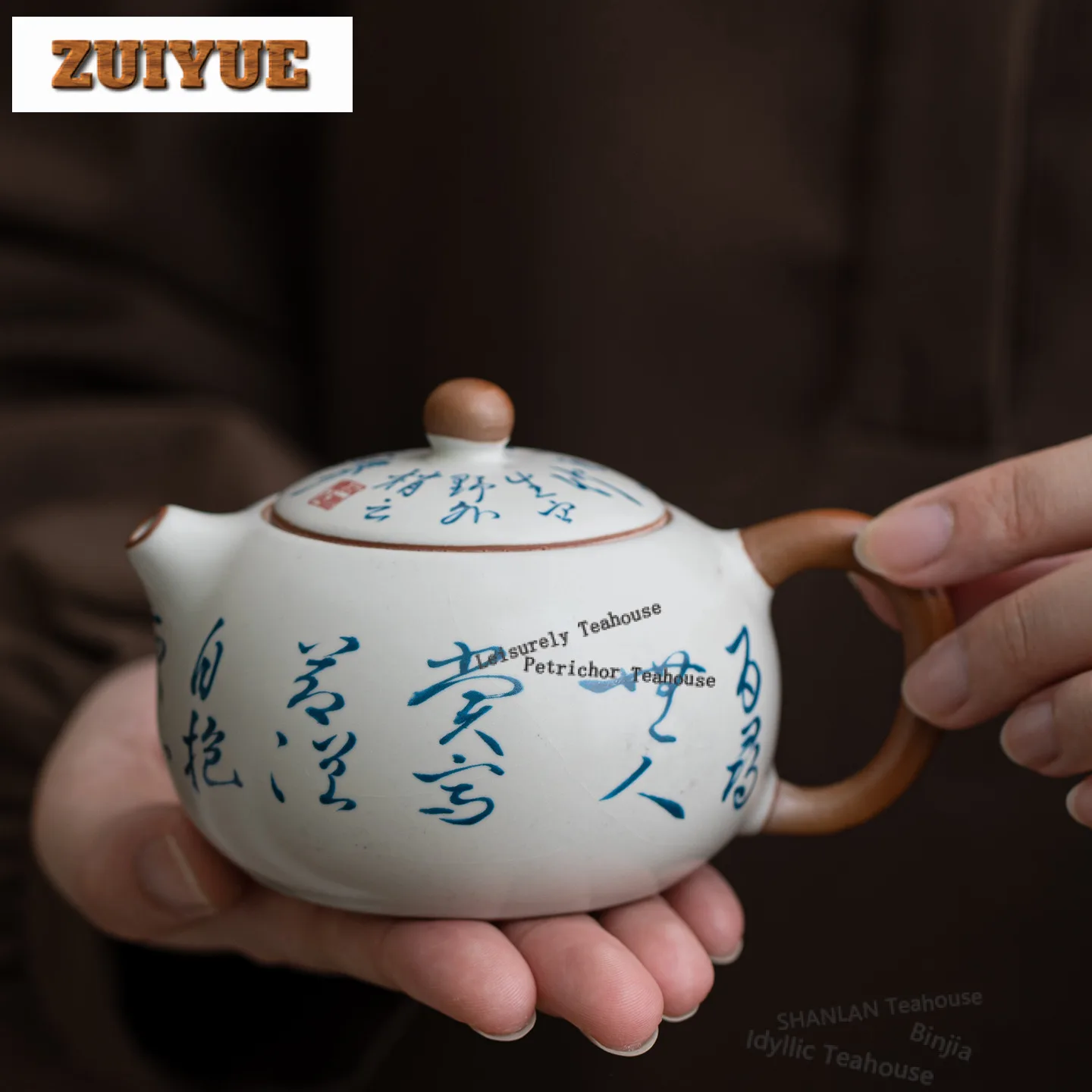 Théière à poèmes écrits à la main, four Ru de 210ml, infuseur à thé Zen, bouilloire avec trou pour boule, accessoires de service à thé, artisanat de Collection