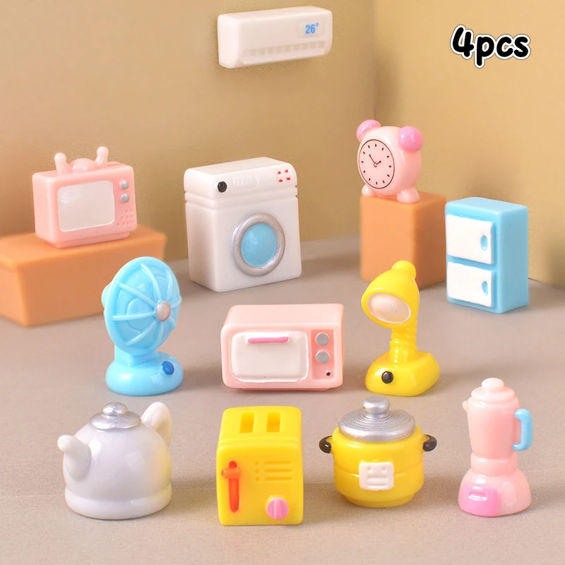 4Pcs Cartoon Mini Resin Statues Simulated Furniture Home Appliances Ornament Creative DIY Home Decoration Accessories Gifts