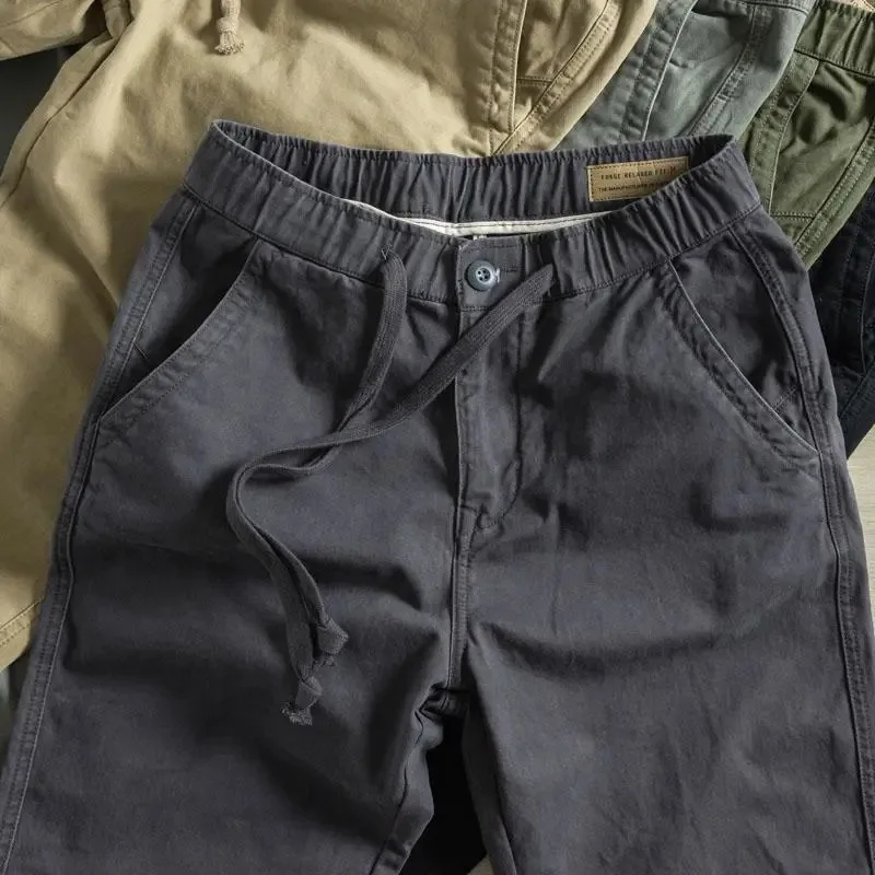 Heavy Cotton Bunched Leg Pants Men\'s Tide Spring and Autumn Men\'s Retro Men\'s Pants Soft Canvas Pants Loose Casual Frock Pants