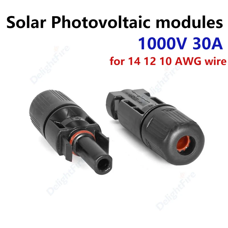 1 Pair Photovoltaic Connectors DC 1000V 30A Male Female Waterproof Solar Panel Terminals for Outdoor RV Auto Car Boat PV Systems