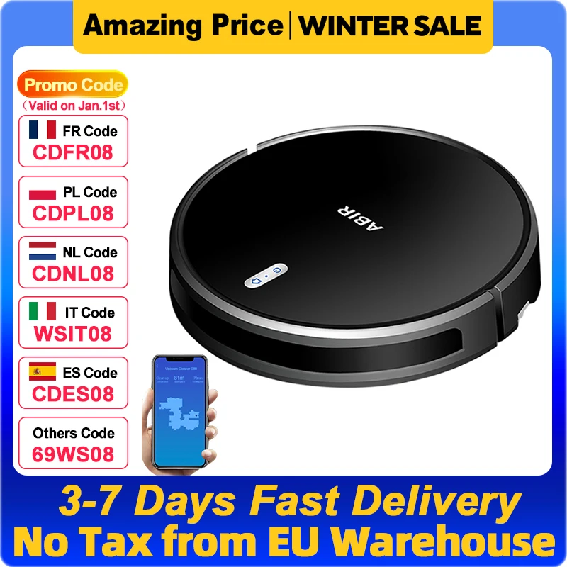 ABIR G20S Robot Vacuum Cleaner,Smart Mapping,6000Pa Suction,Remote Upgrade, Electric Wet Mop,WIFI APP Floor Washing for Home