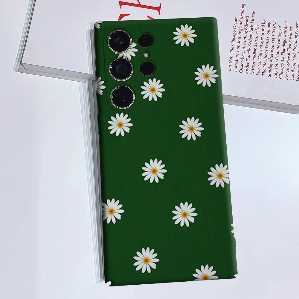Green Daisy Minimal Phone Case for Samsung Galaxy S26 S25 S24 S23 Ultra Plus Luxury Double-layer anti-fall Back Cover