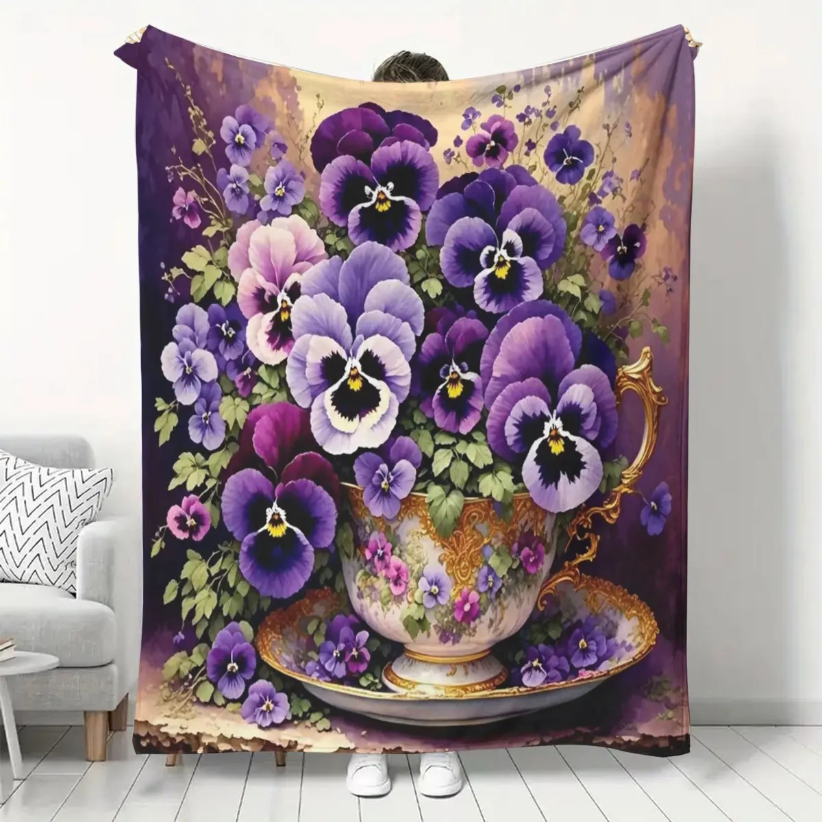 Vintage Floral Flannel Throw Blanket - Soft, Warm & Versatile for Couch, Bed, Car, Office - Hypoallergenic, All-Season Gift Idea
